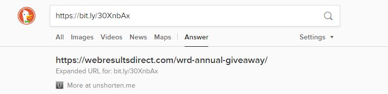 Duck Duck Go Unshorten URL