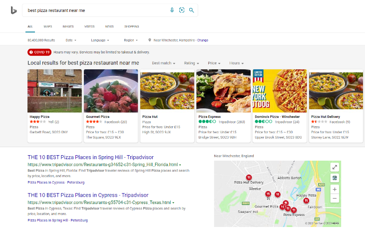 "Best Pizza" Bing Search Engine Search